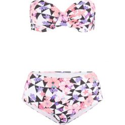 Bikini na fiszbinach (2 części) bonprix biało-różowo-czarny z nadrukiem. Białe stroje kąpielowe damskie bonprix, w paski. Za 89,99 zł.