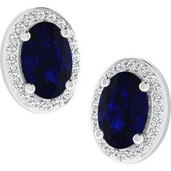 Złote kolczyki-wkrętki z diamentami i syntetycznymi szafirami. Szare kolczyki damskie marki Diamant Vendôme, z szafirem, złote. W wyprzedaży za 666,95 zł.