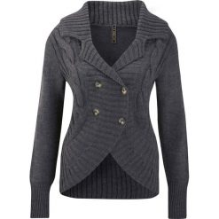 Sweter rozpinany bonprix szary. Szare swetry damskie bonprix, bez wzorów, z dzianiny, bez rękawów, bez kaptura. Za 99,99 zł.