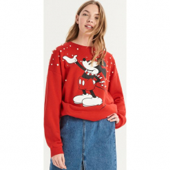 Bluza Mickey Mouse z aplikacją - Czerwony. Czerwone bluzy damskie Sinsay, l, z aplikacjami. Za 69,99 zł.