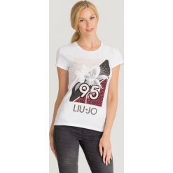 T-SHIRT LIU JO. Białe t-shirty damskie Liu Jo, s, z nadrukiem, z elastanu, z okrągłym kołnierzem. Za 369,00 zł.