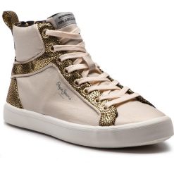 Sneakersy PEPE JEANS - Stark Moon PLS30771 White 800. Szare półbuty damskie Pepe Jeans, na co dzień, bez wzorów, z jeansu, bez obcasa, na płaskiej podeszwie, bez zapięcia. W wyprzedaży za 179,00 zł.