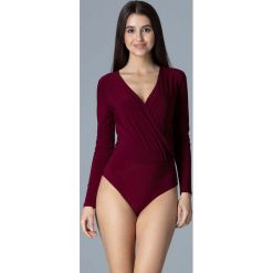 Bordowe Eleganckie Body z Kopertowym Dekoltem. Czerwone podkoszulki damskie marki Molly.pl, s, bez wzorów, z długim rękawem. Za 125,90 zł.