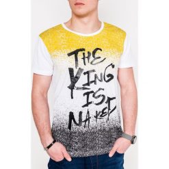 T-shirt męski z nadrukiem S1094 - żółty/czarny. Żółte t-shirty męskie Ombre Clothing, s, z nadrukiem, z bawełny, bez kołnierzyka. Za 13,99 zł.