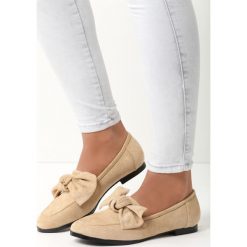 Mokasyny damskie: Beżowe Mokasyny Bowknot