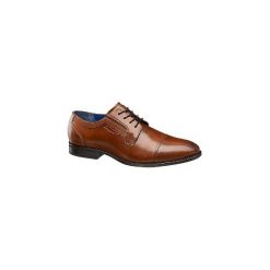 Skórzane półbuty męskie AM SHOE w kolorze brązowym. Pomarańczowe buty wizytowe męskie ze skóry, na sznurówki. Za 199,99 zł.