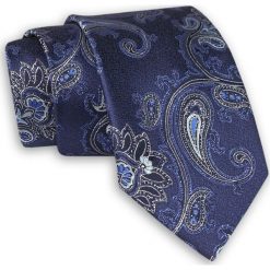 Granatowy Krawat w Duże Kwiaty - Chattier KRCH1156. Niebieskie krawaty męskie Chattier, w kwiaty, z tkaniny, eleganckie. Za 39,00 zł.