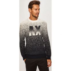 Armani Exchange - Sweter. Białe swetry męskie Armani Exchange, m, bez wzorów, z elastanu, z okrągłym kołnierzem, bez kaptura. Za 479,90 zł.