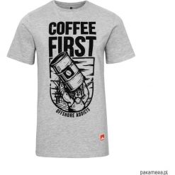T - shirt Coffee First. Szare t-shirty męskie Pakamera, m, bez wzorów, z bawełny, bez kołnierzyka. Za 95,00 zł.