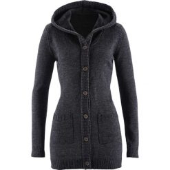 Sweter rozpinany z kapturem bonprix czarny melanż. Czarne kardigany damskie marki bonprix, melanż. Za 79,99 zł.