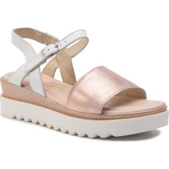 Sandały JANA - 8-28701-32 White/Rose 151. Różowe klapki damskie Jana, bez wzorów, ze skóry, bez obcasa, na obcasie. W wyprzedaży za 169,00 zł.