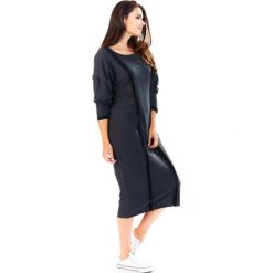 Sukienka A197 grafit. Sukienki damskie Awama, xl, bez wzorów, z dresówki, bez kołnierzyka, z długim rękawem, długie, midi. Za 183,27 zł.