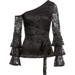 Shirt koronkowy na jedno ramię bonprix czarny. Czarne koszulki damskie marki bonprix, bez wzorów, z koronki, bez kołnierzyka. Za 89,99 zł.