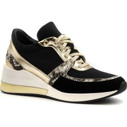 Sportowe czarne sneakersy typu chunky ze złotą wstawką w podeszwie 278B. Czarne buty sportowe damskie Neścior, bez wzorów, z materiału, sportowe. W wyprzedaży za 249,00 zł.