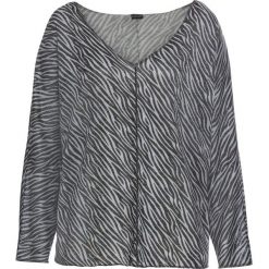 Shirt z nadrukiem bonprix szaro-czarny zebra. Szare koszulki damskie bonprix, z nadrukiem, z dekoltem w serek. Za 69,99 zł.