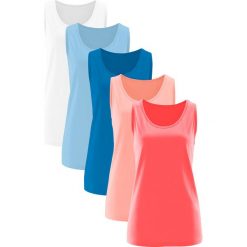 Bluzki, topy, tuniki: Długi top (5 sztuk) bonprix jasny koralowy + koralowy + jasnoniebieski + lazurowy + biały