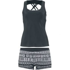 Tankini (3 części) bonprix czarno-biały. Czarne stroje kąpielowe damskie bonprix, z nadrukiem. Za 109,99 zł.