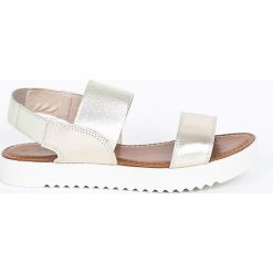 Marco Tozzi - Sandały. Żółte klapki damskie Marco Tozzi, bez wzorów, ze skóry, bez obcasa, na obcasie. W wyprzedaży za 129,90 zł.