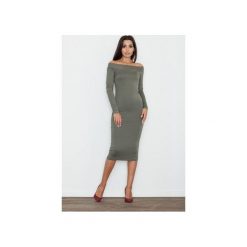 Sukienka M558 Oliwka. Zielone sukienki damskie FIGL, m, bez wzorów, z bawełny, bez kołnierzyka, z długim rękawem, długie, maxi. Za 149,00 zł.