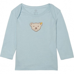 Koszulka w kolorze błękitnym. Niebieskie t-shirty chłopięce z długim rękawem marki Steiff, z aplikacjami, z bawełny. W wyprzedaży za 42,95 zł.