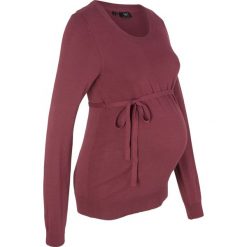 Sweter ciążowy z 100% bawełny, z wiązanym paskiem bonprix czerwony klonowy. Czerwone swetry klasyczne damskie bonprix, z bawełny, moda ciążowa. Za 74,99 zł.