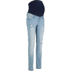 Dżinsy ciążowe BOYFRIEND "destroyed" bonprix niebieski "bleached”. Niebieskie jeansy damskie bonprix, z bawełny. Za 79,99 zł.