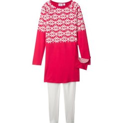 Sukienka z długim rękawem + legginsy + torebka (3 części) bonprix czerwono-biel wełny. Czerwone legginsy dziewczęce marki bonprix, z aplikacjami, z wełny, z długim rękawem, długie. Za 37,99 zł.
