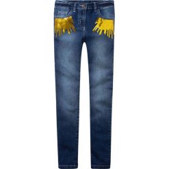 Dżinsy SKINNY z cekinami bonprix niebieski "stone". Niebieskie spodnie dziewczęce bonprix, z aplikacjami, z jeansu. Za 79,99 zł.