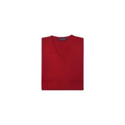 Czerwony sweter męski w szpic SW25. Czerwone swetry męskie Lanieri Fashion - swetry męskie, m, bez wzorów, z bawełny, casualowe, z dekoltem w serek, bez kaptura. Za 117,00 zł.