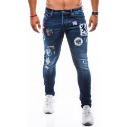 Spodnie męskie jeansowe P729 - granatowe. Niebieskie spodnie męskie Ombre Clothing, m, z aplikacjami, z bawełny. Za 69,00 zł.