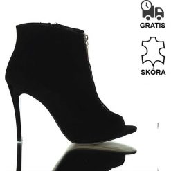 Botki na obcasie (36). Czarne botki damskie J. Wolski, eleganckie, z otwartym noskiem, bez obcasa, na obcasie, na zamek. Za 239,00 zł.