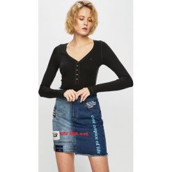Tommy Jeans - Bluzka. Czarne bluzki damskie Tommy Jeans, s, bez wzorów, z elastanu, bez kołnierzyka, z długim rękawem. Za 229,90 zł.