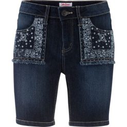 Szorty dżinsowe ze stretchem i nadrukiem bonprix ciemnoniebieski. Niebieskie szorty damskie bonprix, z nadrukiem, z jeansu. Za 37,99 zł.