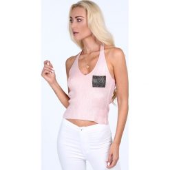Top halter strap jasnoróżowy 4030. Różowe bluzki damskie Fasardi, bez wzorów, bez kołnierzyka. Za 39,00 zł.