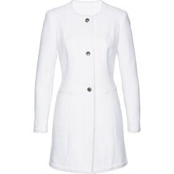 Długi żakiet z przędzy boucle bonprix biały. Białe żakiety damskie bonprix, bez wzorów. Za 189,99 zł.