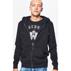 Bluzy męskie: Zapinana bluza basic z kapturem - Czarny