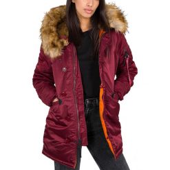 ALPHA INDUSTRIES N3B VF 59 WMN > 113007184. Czerwone kurtki damskie Alpha Industries, xl, bez wzorów, z nylonu, street, bez kaptura. W wyprzedaży za 619,99 zł.