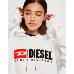 Diesel - Bluza. Białe bluzy damskie Diesel, s, z nadrukiem, z bawełny, bez rękawów, z kapturem. W wyprzedaży za 499,90 zł.