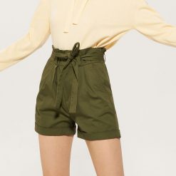 Szorty damskie: Szorty paperbag – Khaki