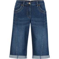 Bermudy dżinsowe z wygodnym paskiem bonprix ciemny denim. Czarne jeansy damskie bonprix, bez wzorów, z jeansu. Za 99,99 zł.
