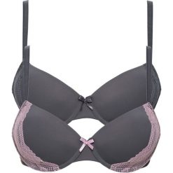 Biustonosz usztywniany (2 szt.) bonprix ciemnoszaro-jasnoróżowy + ciemnoszary. Szare biustonosze z fiszbinami marki bonprix. Za 55,98 zł.