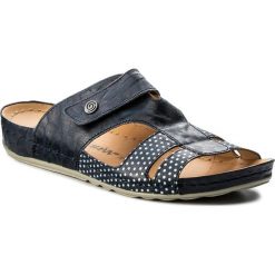 Klapki DR. BRINKMANN - 701032 Blau 5. Niebieskie klapki damskie Dr. Brinkmann, bez wzorów, ze skóry, bez obcasa. W wyprzedaży za 209,00 zł.