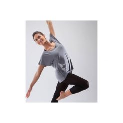 Koszulka do tańca krótki rękaw damska. Szare bluzki sportowe damskie DOMYOS, z elastanu, z dekoltem na plecach, z krótkim rękawem. Za 49,99 zł.