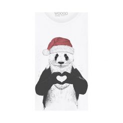 Koszulka "Santa Panda" w kolorze białym. Białe koszulki damskie Wooop, xs, z nadrukiem, z bawełny, z okrągłym kołnierzem. W wyprzedaży za 59,95 zł.