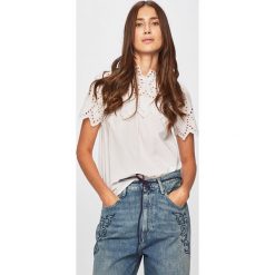 Vero Moda - Bluzka. Czarne bluzki damskie Vero Moda, s, z haftami, z bawełny, ze stójką, z krótkim rękawem. Za 149,90 zł.
