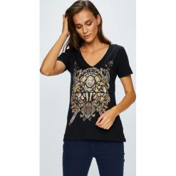 Medicine - Top Suffron Spice. Czarne topy damskie MEDICINE, s, z nadrukiem, z bawełny, casualowe, bez kołnierzyka, z krótkim rękawem. W wyprzedaży za 29,90 zł.