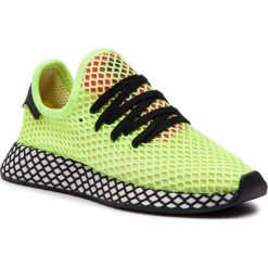 Buty adidas - Deerupt Runner CG5943 Hireye/Cblack/Shopnk. Żółte buty sportowe damskie Adidas, na co dzień, bez wzorów, z tworzywa sztucznego, eleganckie, bez obcasa, bez zapięcia. Za 399,00 zł.