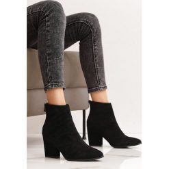 Czarne Botki Rhodes. Czarne botki damskie Renee, z futra, eleganckie, ze szpiczastym noskiem, za kostkę, na średnim obcasie, na obcasie, na zamek. Za 139,99 zł.