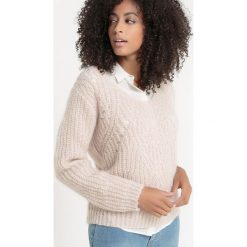 Sweter z dekoltem w kształcie litery V z ozdobnej dzianiny. Białe kardigany damskie marki La Redoute Collections, z dzianiny. Za 188,96 zł.