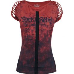 Rock Rebel by EMP Shreds Koszulka damska niebieski/czerwony. Czerwone bluzki z odkrytymi ramionami marki Rock Rebel by EMP, xxl, z nadrukiem, rockowe, z okrągłym kołnierzem. Za 69,90 zł.
